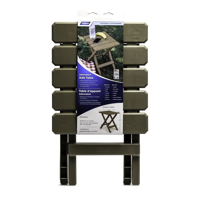 Camco Table d'Appoint Pliante Petite en Plastique pour Camping Extérieur Adirondack, Sauge