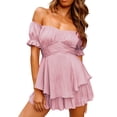 thumbnail image 1 of GDREDA Plus Size Jumpsuit for Women Solid Color Ruffle One Shoulder Neck Short Sleeve Strap Jumpsuit Shorts C,XL, 1 of 4