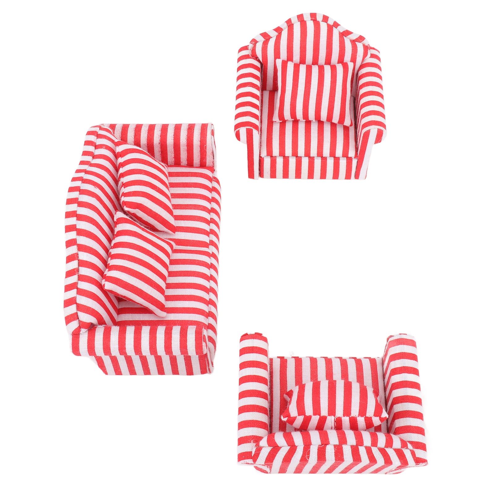 Dollhouse Sofa, 1:12 Delicate Miniature Sofa Strong Pine Cloth Light Color Strip With Throw Pillow For Decoration Red