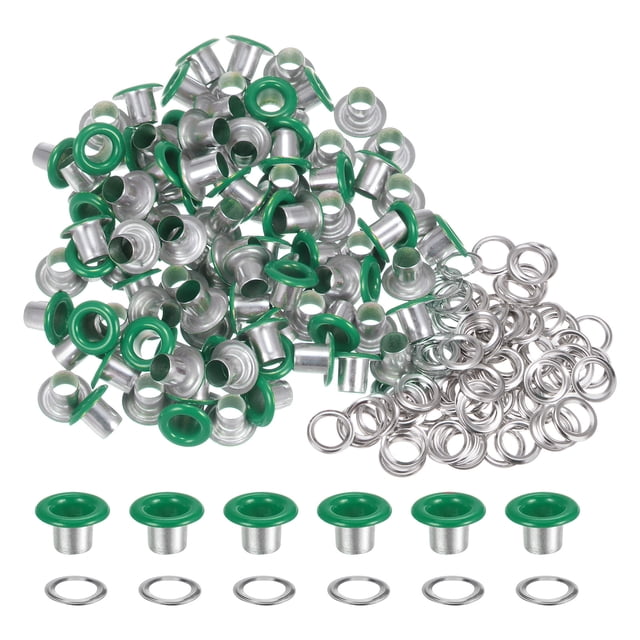 Unique Bargains 100PCS Grommets Eyelets 1/5 Inch (5mm) ID Hole Metal Self Backing Eyelet with Washers for Leather Green