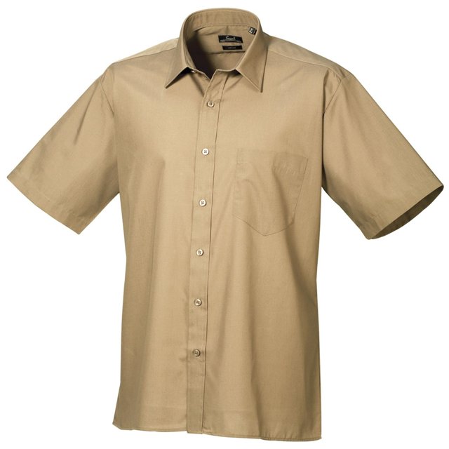 Premier Chemise de Travail Formelle en Popeline Unie à Manches Courtes pour Hommes