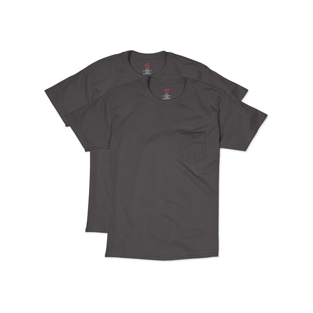 Hanes Mens Short Sleeve Pocket Tee Value 2-Pack, 2XL, Smoke Gray
