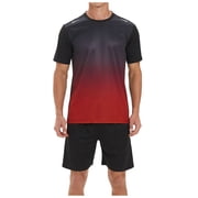 GDREDA Men's Pajamas Mens T Shirt Summer Short Sleeve Set Half Sleeve Loose Breathable Fitness Exercise Running Sportswear Sports Set Men's Pajama & Loungewear Red,L