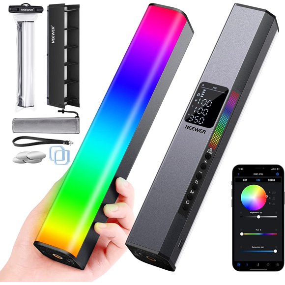 NEEWER Bâton Lumineux Vidéo LED RGB, Barre Tactile & Contrôle par Application, Baguette d'Éclairage Magnétique Portative pour Photographie, Dimmable 3200k-5600k CRI98+ LED Couleur Complète