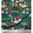 thumbnail image 1 of Soimoi Polyester Crepe Fabric Floral,Rabbit & Porcupine Cartoon Print Fabric by The Yard 52 Inch Wide, 1 of 4