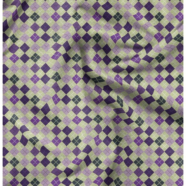 Soimoi Crepe Silk Fabric Argyle Check Decor Fabric Printed Yard 42 Inch Wide