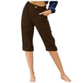 thumbnail image 1 of Timegard Cropped Pants for Women Capris Summer Casual Button Ruffle Elastic Waist Solid Color Lounge Pants, 1 of 4
