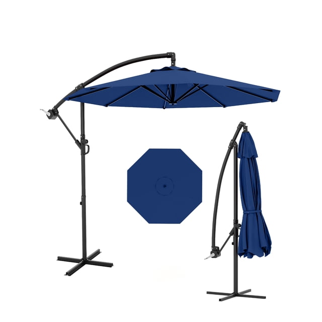Parasol Déporté de 10 Pi pour Patio, Grand Parasol de Patio, Parasol Extérieur Déporté à Base en Croix, Levage à Manivelle et Inclinaison Infinie, Protection UV, Résistant à la Décoloration pour Cour Arrière, Jardin, Piscine