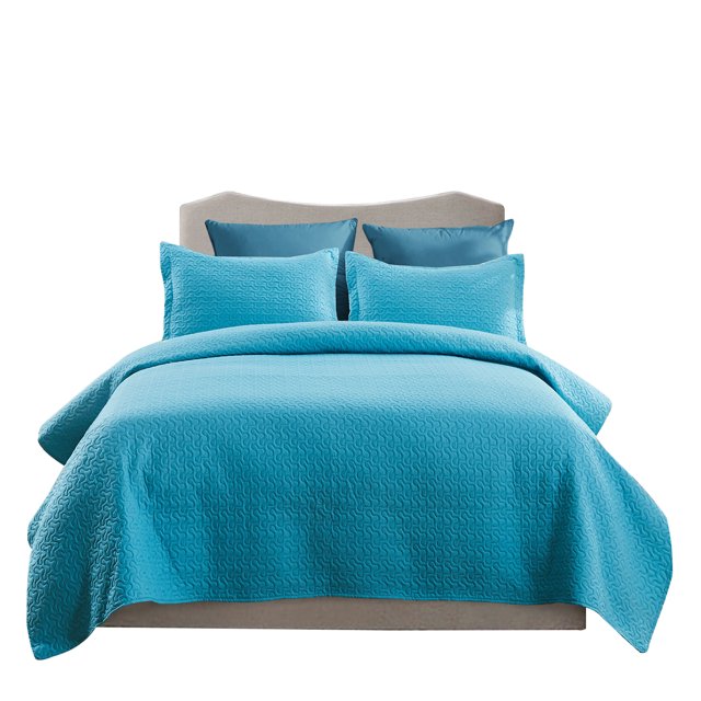 JML 3 Pieces King Quilt Set, Soft Lightweight Microfiber Bedspread,1 Quilt 2 Shams, Blue