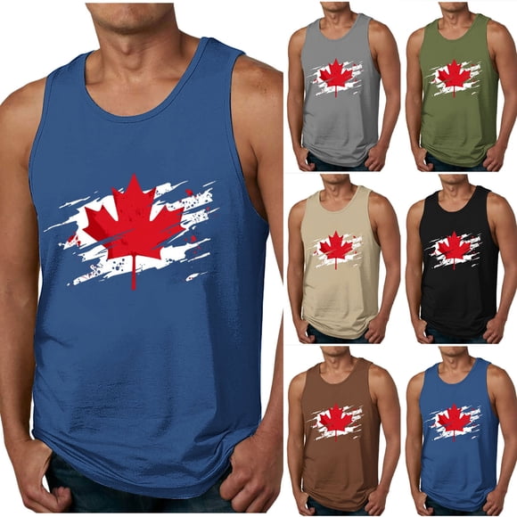 Brnmxoke Débardeurs d'Entraînement pour Hommes Sans Manches Canada Vintage Drapeau Chandails de Gym Feuille d'Érable Imprimée Mise en Forme Patriotique T-Shirts de Musculation Noir,G
