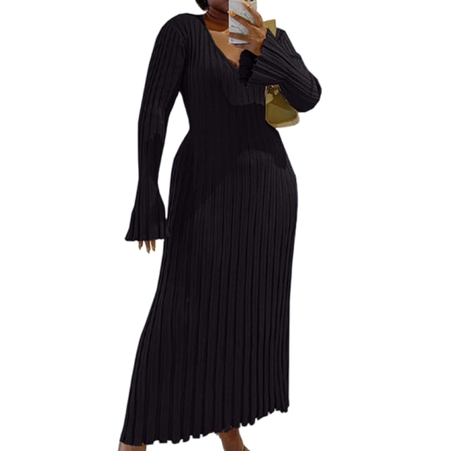 Bellella Pull-Over pour Femmes Robe Pull à Manches Longues Maxi Épaisse Femme Noir TG
