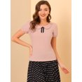 thumbnail image 4 of INSPIRE CHIC Women's Flat Collar Elastic Cuff Bow Decor Blouse Top, 4 of 6