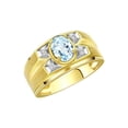 thumbnail image 3 of RYLOS Men's Rings 14K Yellow Gold Rings Classic Designer Style 8X6MM Oval Gemstone &  Diamond Ring Aquamarine March Birthstone Rings For Men Size 11, 3 of 7