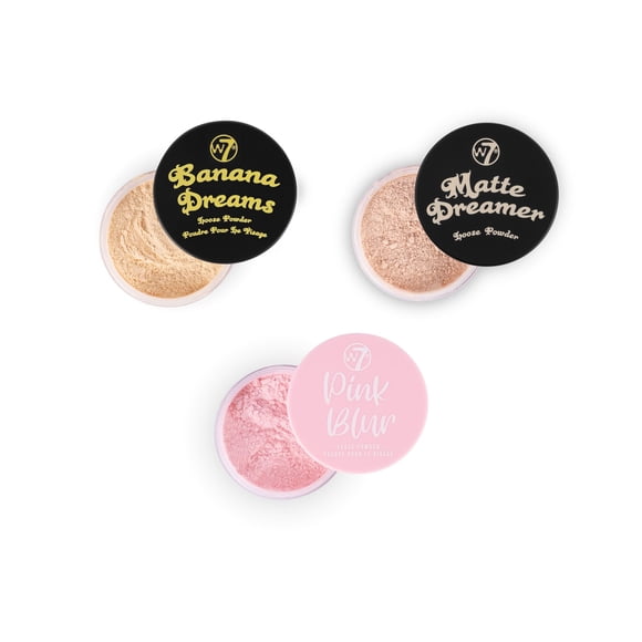 W7 Loose Face Powder Trio - 3 Piece Set - Banana Nude & Pink Toned Powders - Ultra-Fine Setting Powder for Flawless Makeup