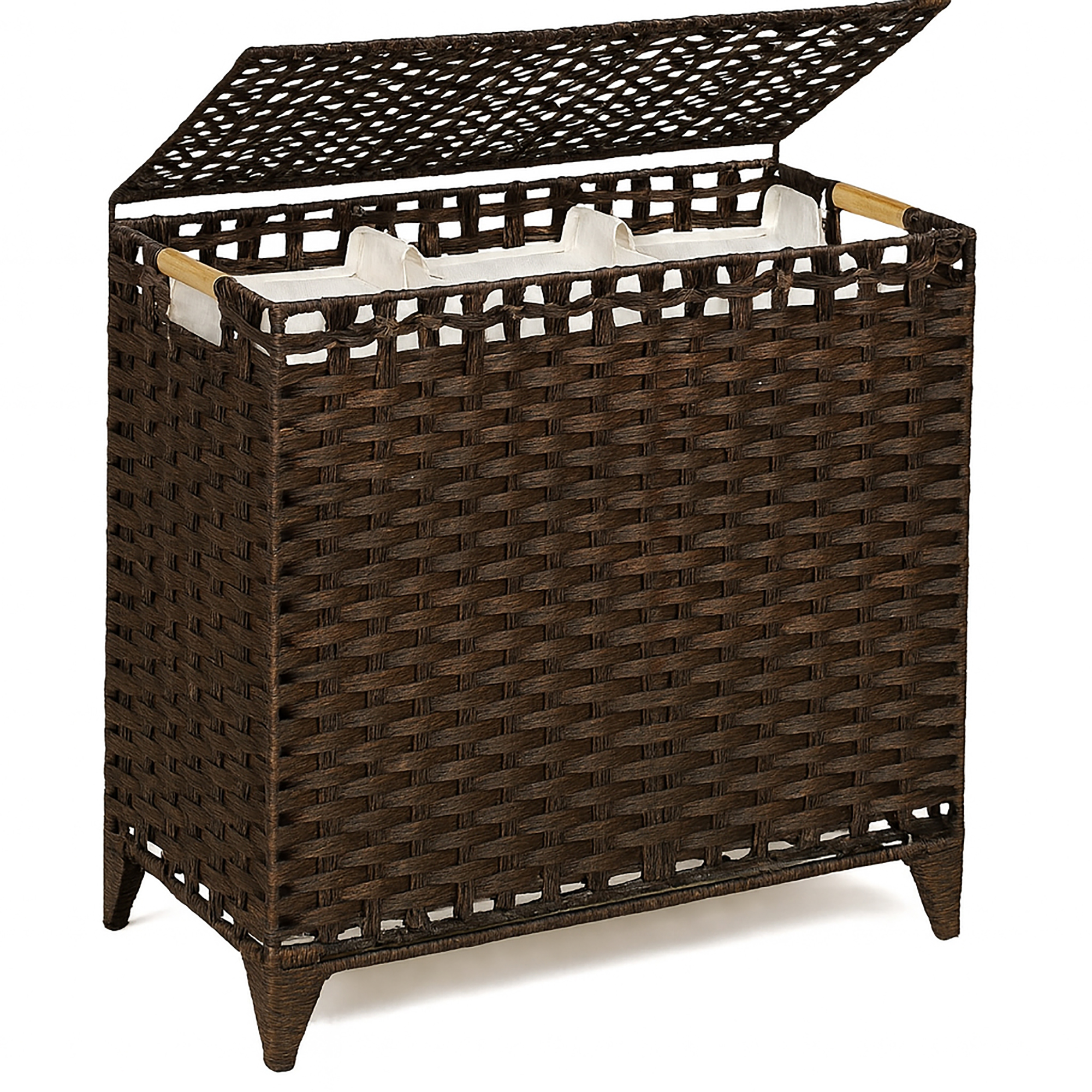 132L Large Wicker Laundry Hamper with Lid - Handwoven Rattan Basket with 3 Removable Bags & Handles, Divided Clothes Organizer for Bedroom, Bathroom & Laundry Room