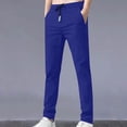 thumbnail image 3 of Mens Casual Pant Elastic Waist Drawstring Lightweight Trousers Loose Straight Leg Solid Pants with Pockets Blue XXXL, 3 of 4
