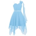 thumbnail image 1 of Ocealan Robe de Demoiselle d'Honneur à une Épaule pour Fille, Robe de Fête de Mariage Junior pour Enfants avec Ceinture Perlée, Bleu Pâle 6, 1 of 6
