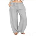 thumbnail image 1 of Women‘s Linen Plus Size High Waisted Loose Fit Pants Drawstring Closure Gothic Trousers for Women, 1 of 4