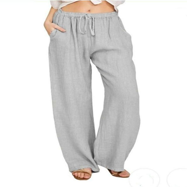 Women‘s Linen Plus Size High Waisted Loose Fit Pants Drawstring Closure Gothic Trousers for Women