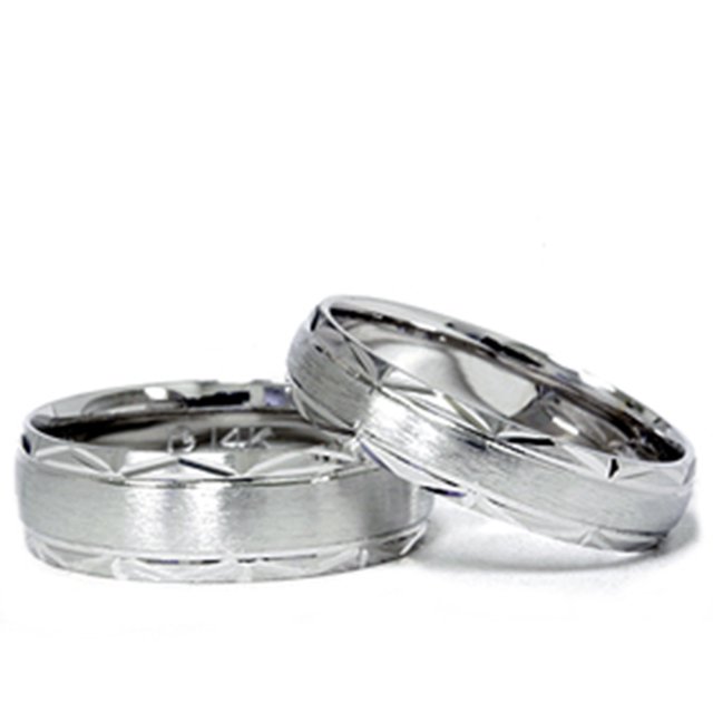 Matching His & Hers White Gold Swiss Cut Wedding Ring Band 14K White Gold Set