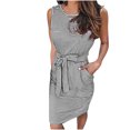 thumbnail image 2 of Robes Grande Taille pour Femmes aux Courbes Décontractées d'Été à Col Rond Robes à Imprimé Rayé Robe à Nouer avec Poche Robe Sans Manches Tuniques pour Femmes Coupe Ample Chic en Liquidation, 2 of 6