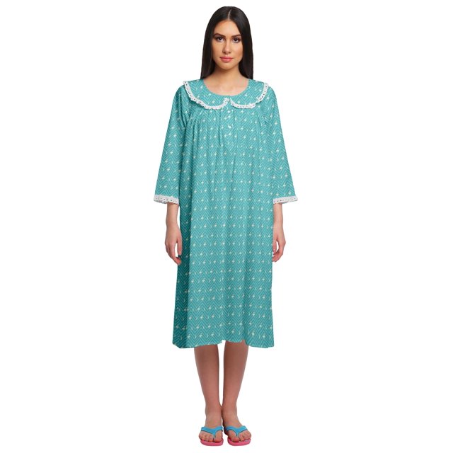 Moomaya Robe de Nuit Longue Jusqu'au Genou à Patte de Boutonnage pour Femmes, Imprimée