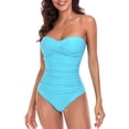 thumbnail image 2 of RELLECIGA Women's Tummy Control Swimwear Strapless One Piece Swimsuit Ruched Padded Bathing Suits, 2 of 7