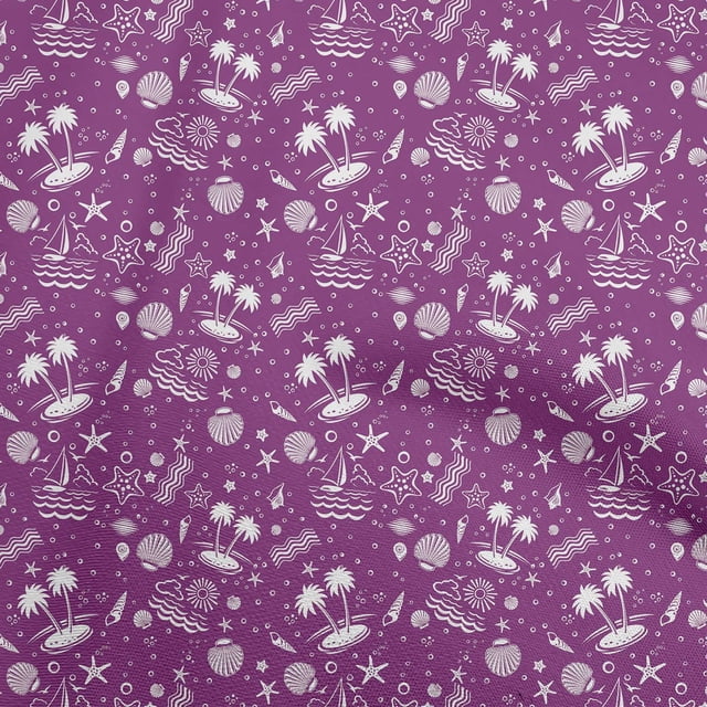 oneOone Polyester Spandex Dark Magenta Fabric Beach Sewing Material Print Fabric By The Yard 56 Inch Wide