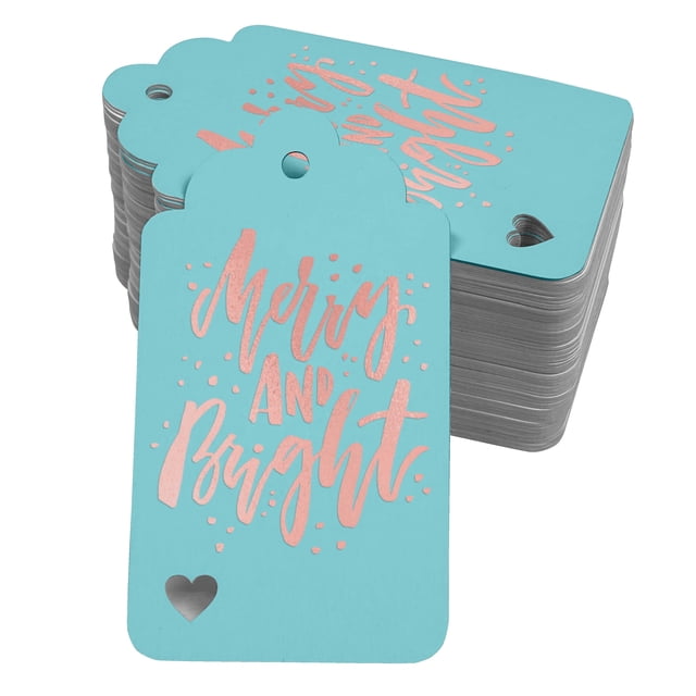Inkdotpot Real Rose Gold Foil Merry And Bright Christmas Tags Favor Hang Paper Tags 50 Pieces