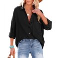 thumbnail image 4 of Women's Spring Fall Button Down Shirts Blouse Long Sleeve Lapel Solid Casual Oversized Jackets Tops with Pockets, 4 of 7