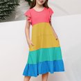 thumbnail image 3 of Besolor Bambin Bébé Filles Été Midi Robe Col Rond Volant Manches Couleur Bloc Étagé une Ligne de Plage Fluide Partie Robe, 3 of 5