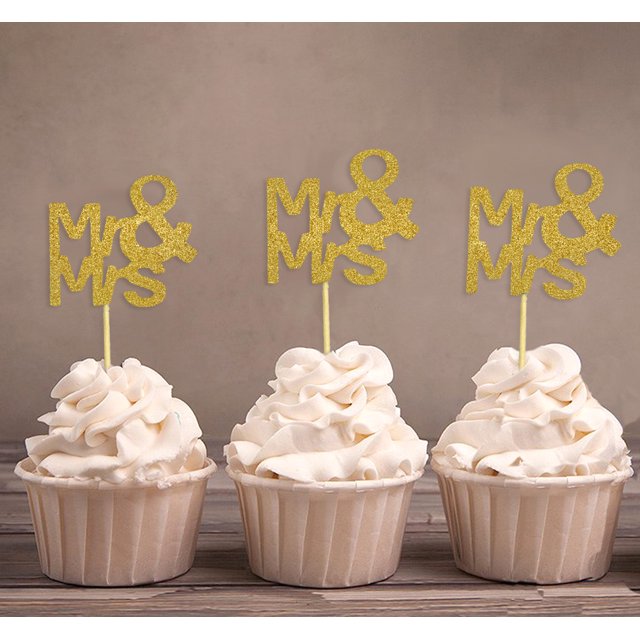 Darling Souvenir| Mr & Mrs Wedding Cupcake Toppers| Party Dessert Decorations - Pack Of 20