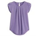 thumbnail image 3 of Chemise Décontractée pour Femme en Chiffon Uni à Manches Courtes et Col Rond, Blouse à Manches Courtes (Violet, 2TG), 3 of 5