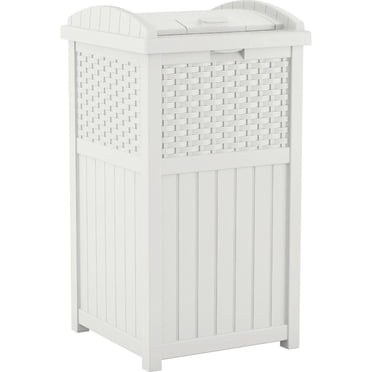 Suncast Outdoor Wicker Trash Hideaway, Resin Container for Patio and Deck – White