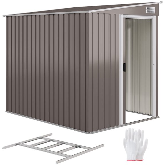 Outsunny 5 x 7FT Lean to Outdoor Storage Shed w/ Foundation, Light Grey
