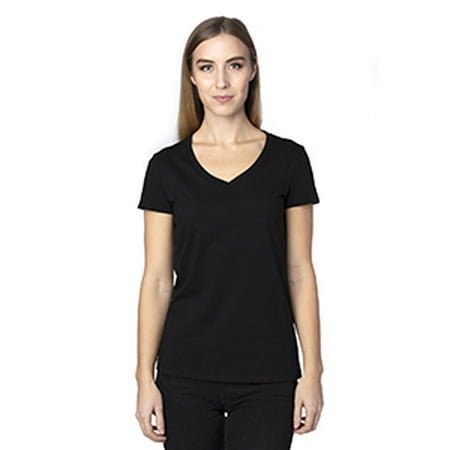 T-Shirt à Manches Courtes Col en V pour Femmes - Noir - P