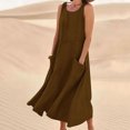 thumbnail image 1 of EQWLJWE Économies d'Été! Robes d'Été pour Femmes 2024 Décontractées Tendance, Robes pour Femmes Grande Taille en Liquidation Évasées, Robe Longue Sans Manches en Coton et Lin à Col Rond de Couleur Unie avec Poche, 1 of 5