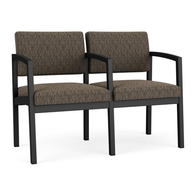 Lenox Steel Reception Waiting Room 2 Seats Chair / Black Steel / Brown