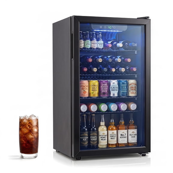 Gymax 120 Can Beverage Refrigerator Beer Wine Soda Drink Cooler Mini Fridge Glass Door