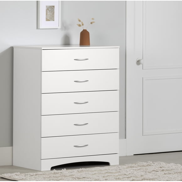 Commode 5 tiroirs pour Adulte, fini Blanc solide, collection Step One de Meubles South Shore