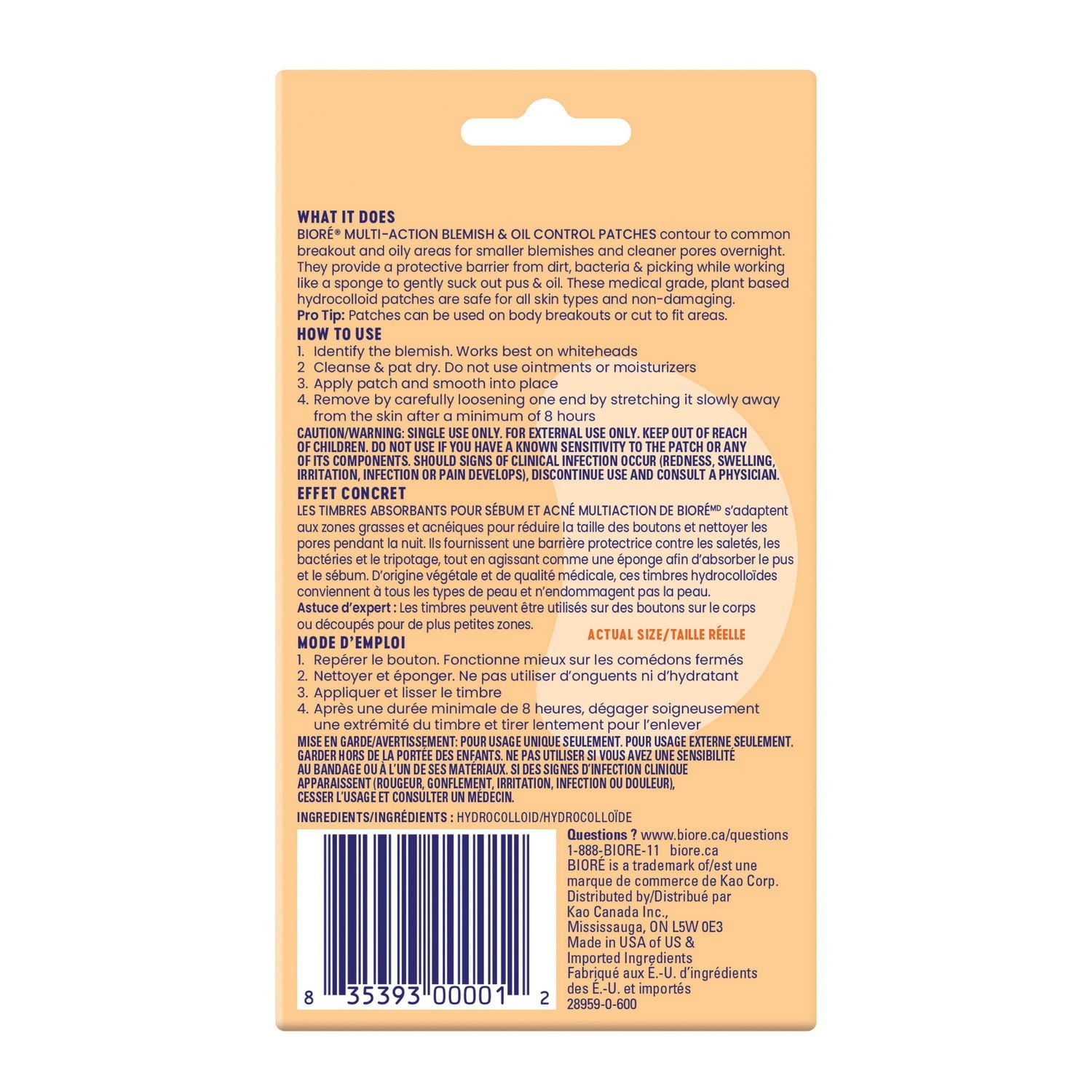 Bioré Timbres Absorbants Multi-Action pour Sébum et Acné / Timbre Hydrocolloïde pour Peau Grasse, Grands Timbres