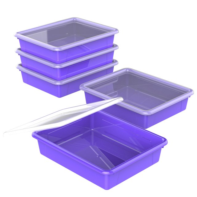 Storex Plateau de Rangement Plat avec Couvercle, Format Lettre, 10 x 13 x 3 Pouces, Violet, Lot de 5