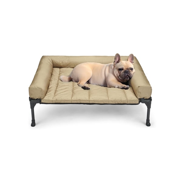 Veehoo Lit Surélevé pour Chien, Coussinet Supérieur Amovible Imperméable Ajouté, Lit de Camp Surélevé pour Animal avec Maille Respirante, Pieds Antidérapants, Lit de Camp pour Chien avec Traversin B