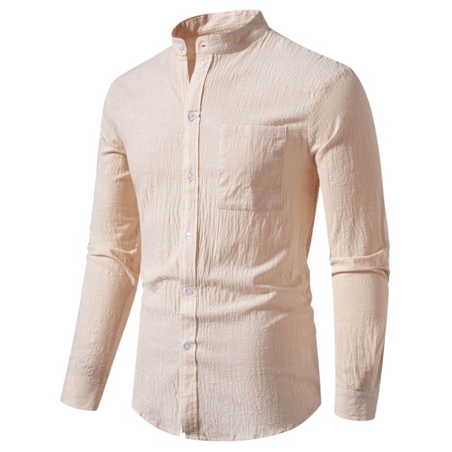 2025 New Men's Solid Color Cotton Linen Long Sleeve Shirt