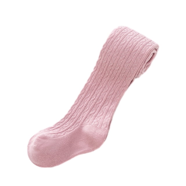 Funicet 1-8 Years Knitted Pantyhose Children's Pantyhose Breathable Bottom Socks in a solid pink color. Made from combed cotton, these pantyhose feature a ribbed texture for added style and elasticity. Designed for girls aged 1-8 years, they provide warmth and comfort for indoor and outdoor activities. The pantyhose are shown rolled and partially unrolled, highlighting their soft and breathable material.