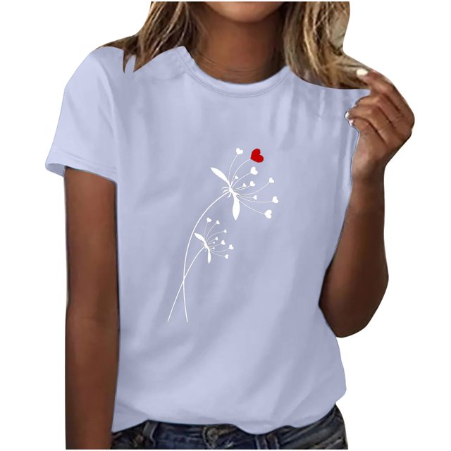 yievot Chemises pour Femmes Mode Manches Courtes Col Rond Impression de la Saint-Valentin Chandail Décontracté T-Shirt Hauts Chemise