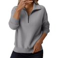 thumbnail image 4 of WTXUE Womens Long Sleeve Quarter Zip Pullover Sweater Casual Loose V Neck Collared Ribbed Knit Jumper Tops Soft Oversized Tunic Sweaters Grey L, 4 of 9