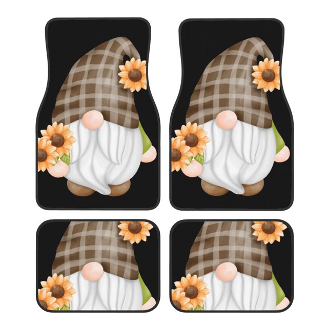 Kdxio Sunflower Gnomes 4 Print Car Floor Mats Universal SUV Front Rear Floor Foot Mats 4-Piece Full Set with Non-Slip Rubber Backing Car Accessories for Most Cars