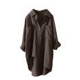 thumbnail image 1 of Chemises à Boutons pour Femmes Manches Longues Retroussables Ourlet Haut-Bas Blouse Décontractée, 1 of 3