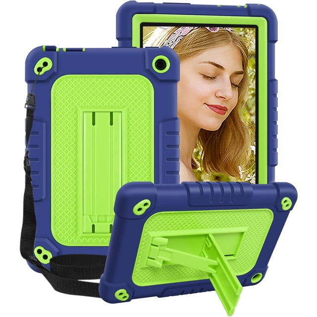 Mignova for Amazon All-New Fire 7 Tablet (12th Generation,2022 Release) Case,Heavy-Duty Rugged Kickstand Shockproof Kids with Shoulder Strap Case for Fire 7 Tablet 2022 Release(Navy/Green)
